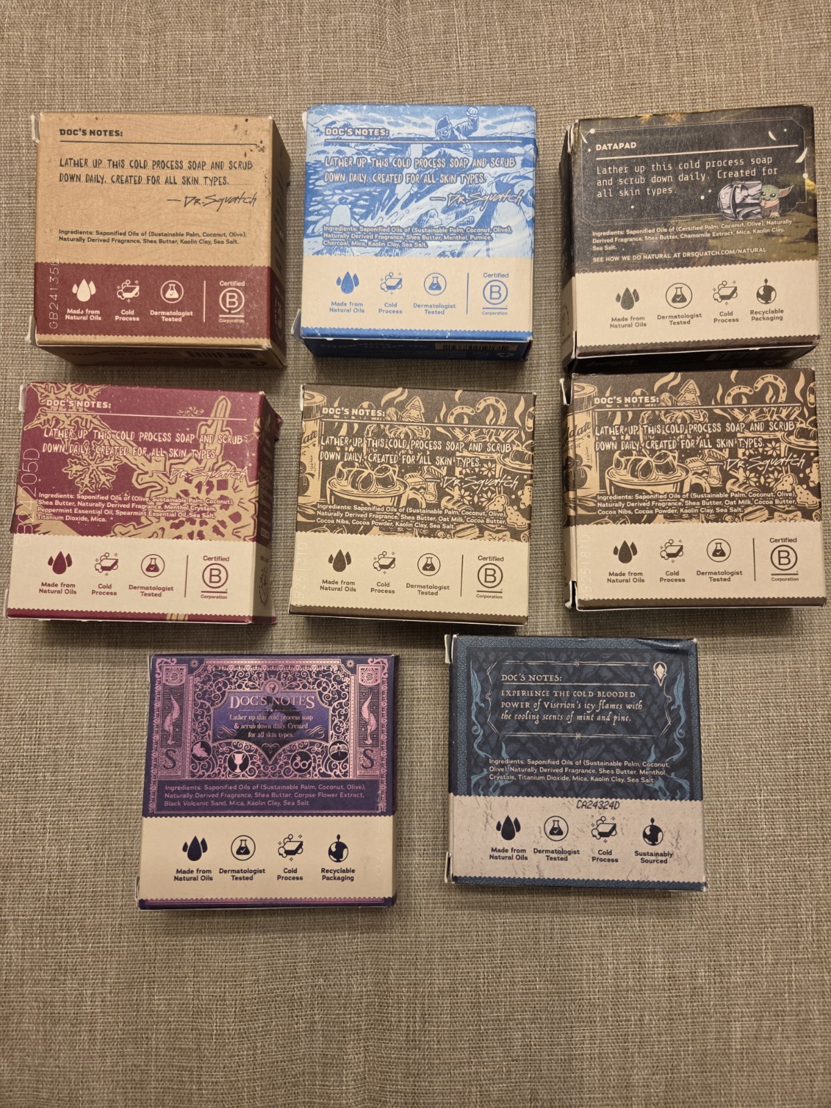 Lot of 8 Empty, Rare Dr Squatch Boxes *NO SOAP, EMPTY BOXES* SEE DESCRIPTION