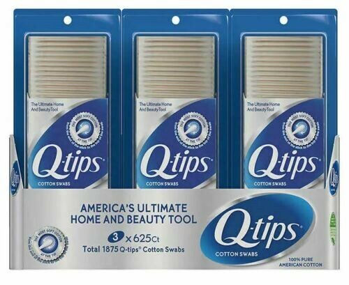 Q-TIPS COTTON SWABS 3 PACK X 625 CT ( 1875 Q-TIPS COTTON SWABS)