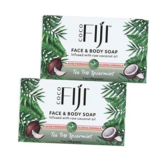 Coco Fiji Soap Bar for Face and Body 7 Ounce (Pack of 2) Tea Tree Spearmint