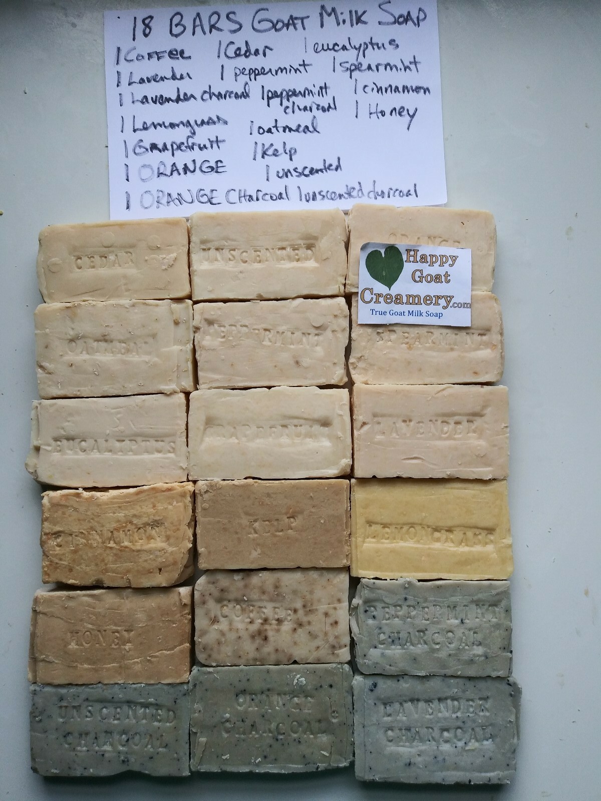 18 BARS GOAT MILK SOAP MOST EVERY TYPE WE CARRY HAPPY GOAT CREAMERY CHEAP BULK
