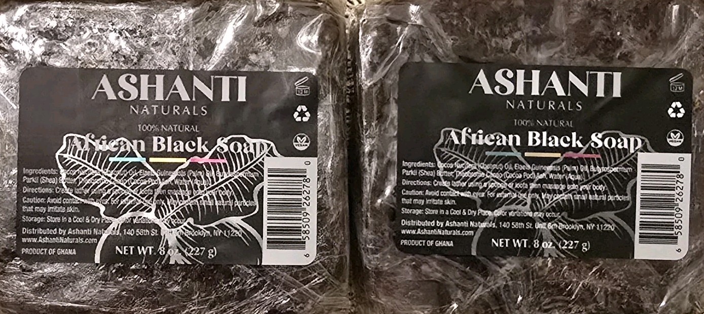 (2) Ashanti Naturals African Black Soap Bar 8 oz – 100% Natural – Vegan – Ghana
