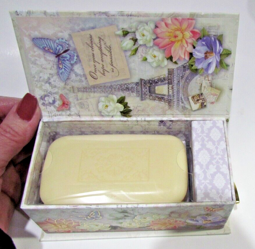 Pooch & Sweetheart EIFFEL TOWER BOX W/SOAP ~Verse on Top of Box~VERBENA SOAP~NEW
