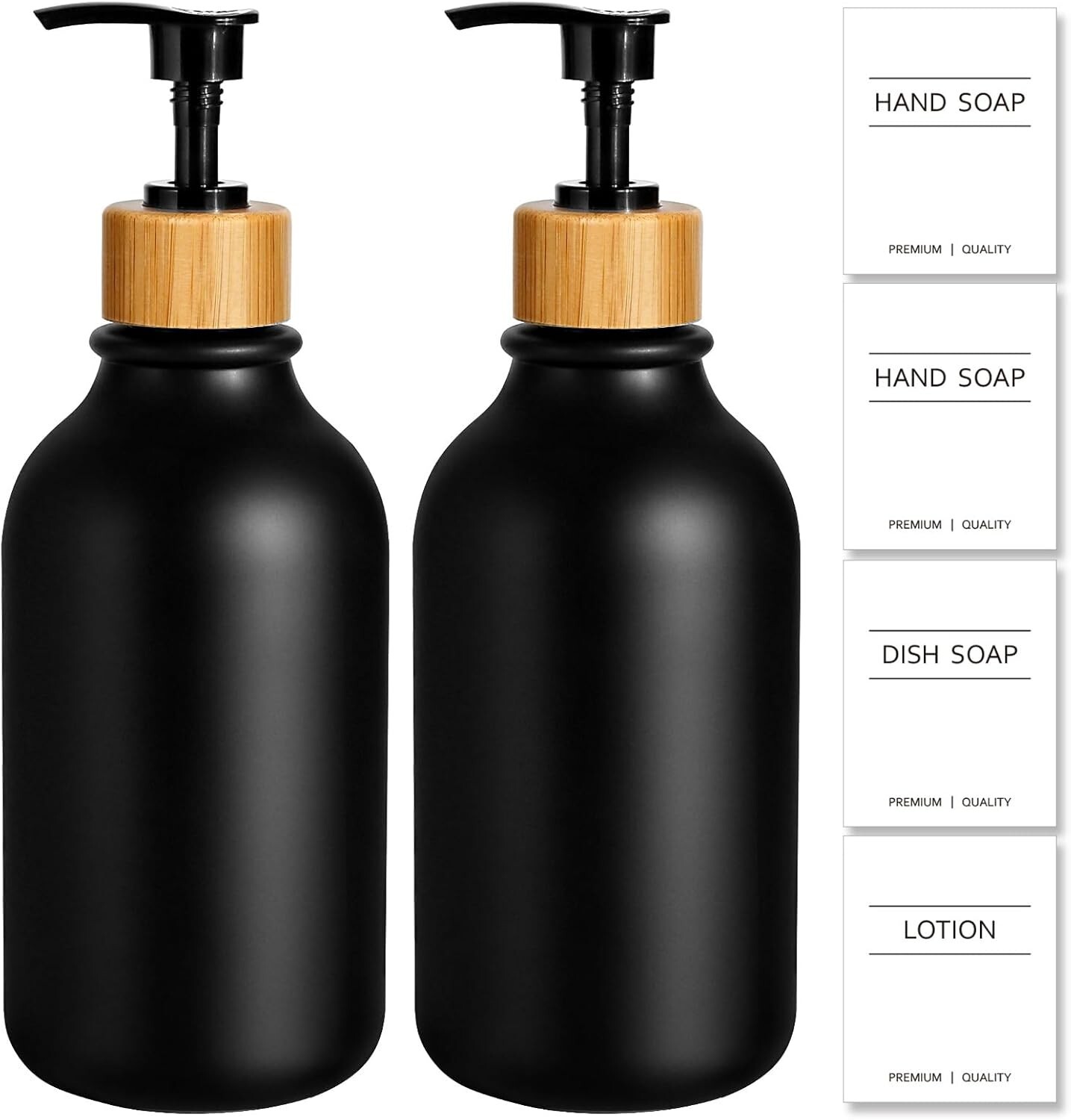Black Soap Dispenser, Hand with Bamboo ,16 Oz 2 Pack 3.15″L x 3.15″W x 8.25″H