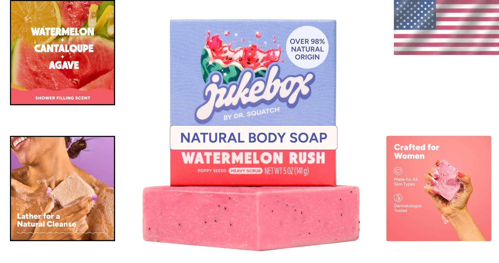 Natural Women’s Bar Soap 5oz – Watermelon Rush, Creamy Lather for All Skin Types