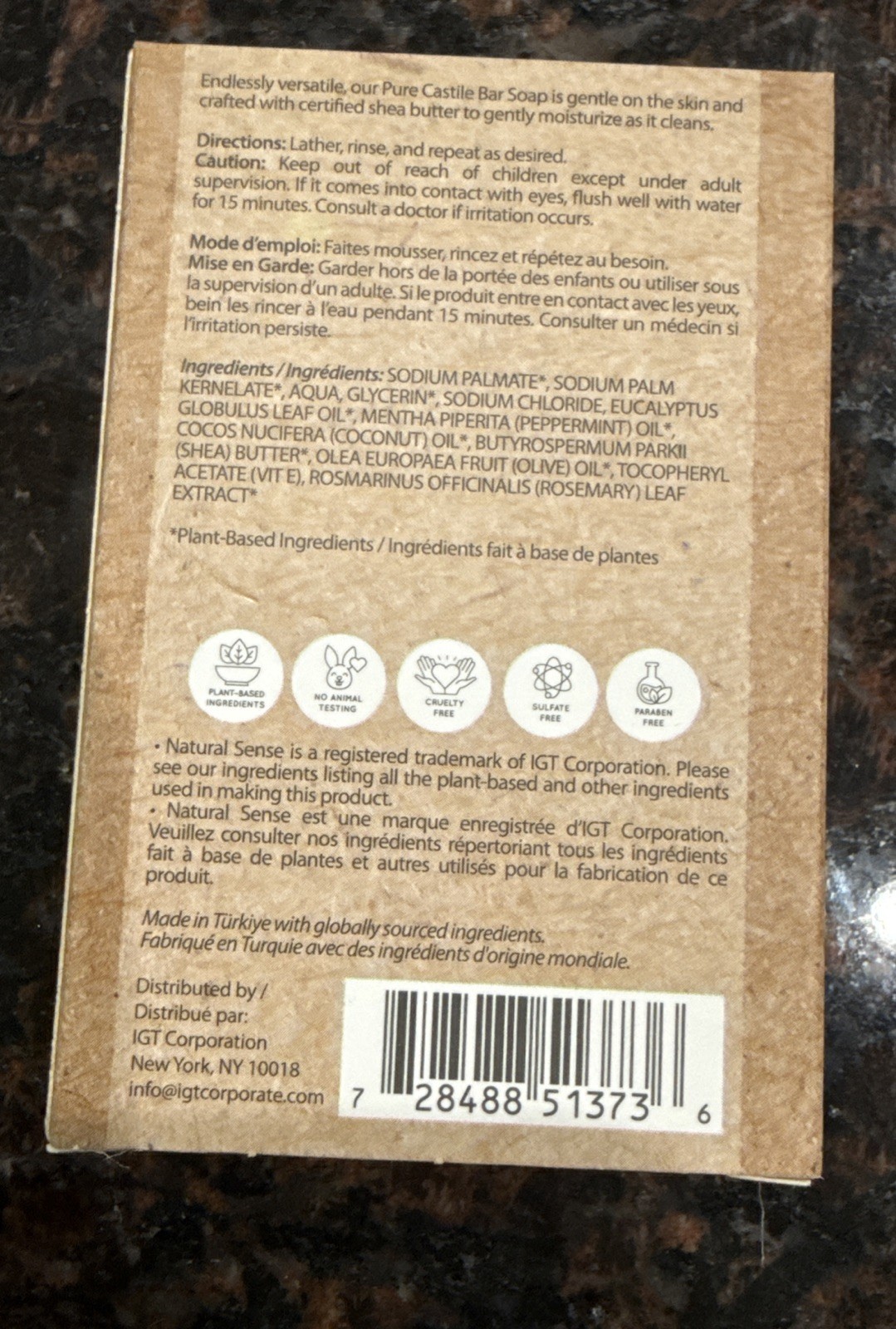 Natural Sense Pure Castile Peppermint & Almond Bar Soap 5 Oz Plant Based 4 Pack