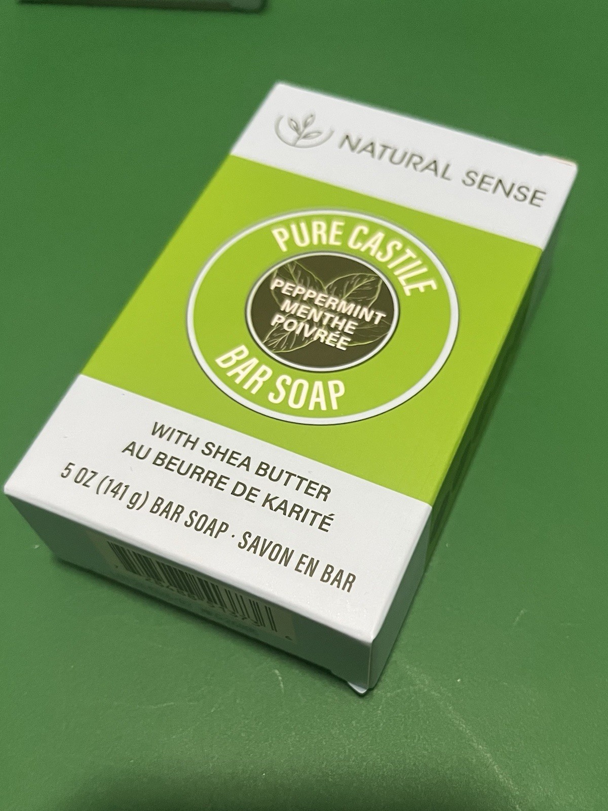 FOUR 5oz NATURAL SENSE Pure Castile Peppermint Bar Soap w Shea. Plant Based