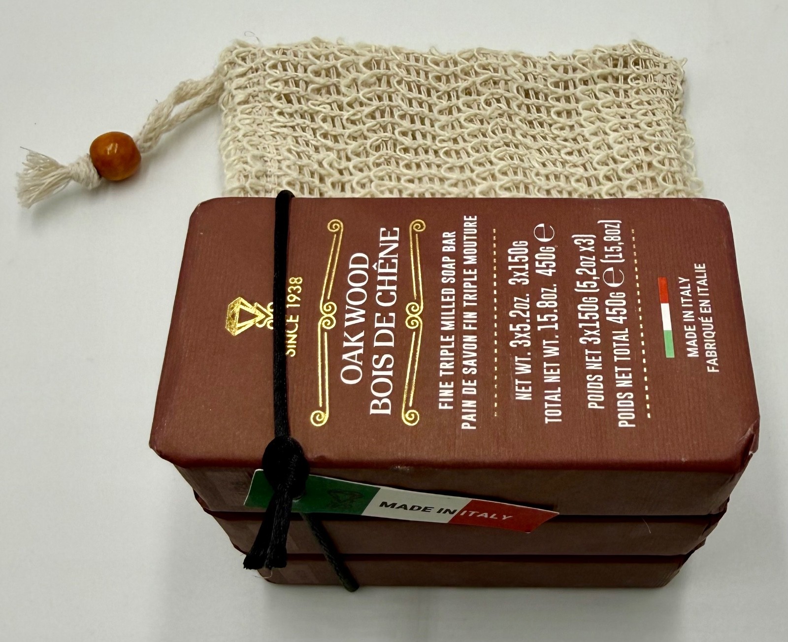 Zeni Oakwood Triple Milled Soap Bars 3x 5.2oz Made in Italy Total 15.8oz + 1 Bag