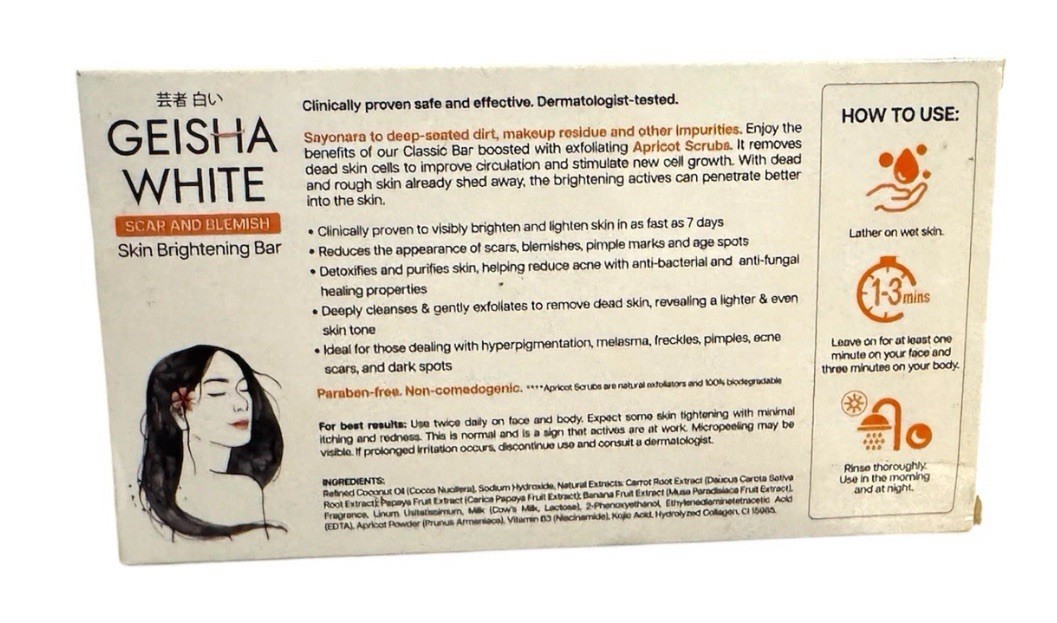 Geisha White INTENSE – Scar & Blemish Kojic Bar Soap – 3 X 65g (1 Box)