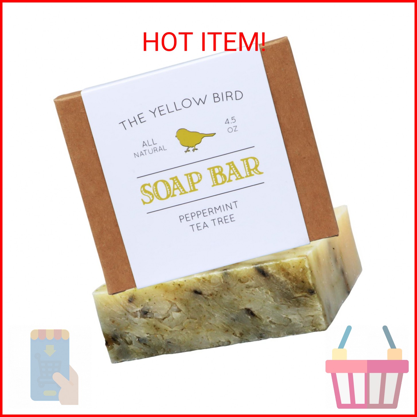 The Yellow Bird Peppermint Tea Tree Soap Bar. Made In USA with All Natural & Org