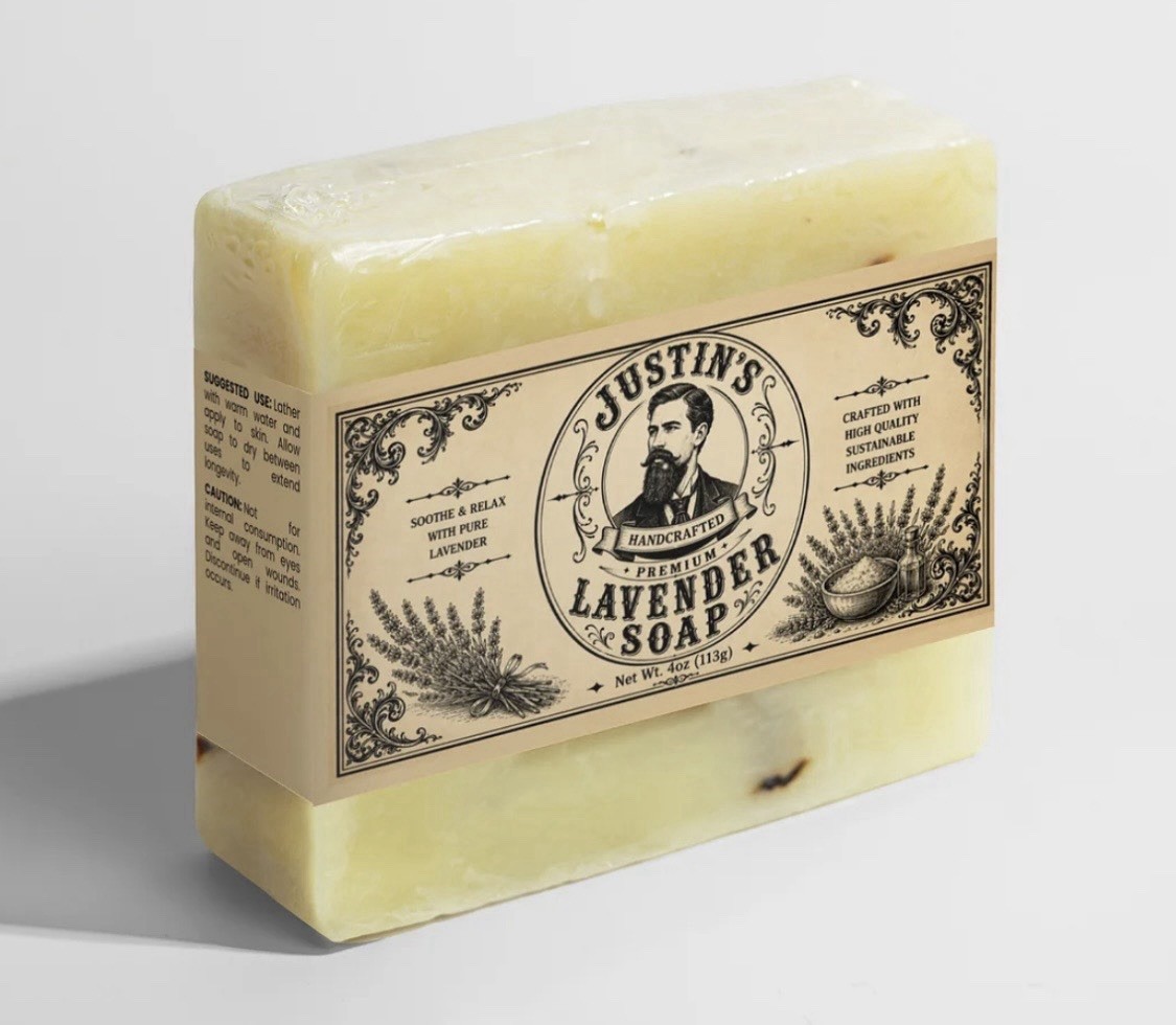 Justin’s Handcrafted Premium Lavender Body & Hand Bar Soap, 4 oz