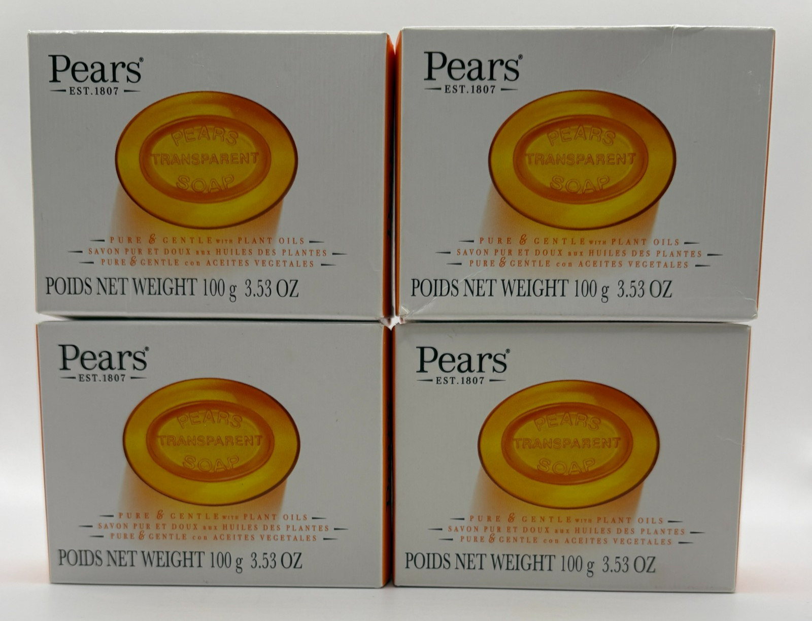 Pears Transparent Soap 3.53 oz Lot of 4 Pure & Gentle Plant Oils Bar Soap New