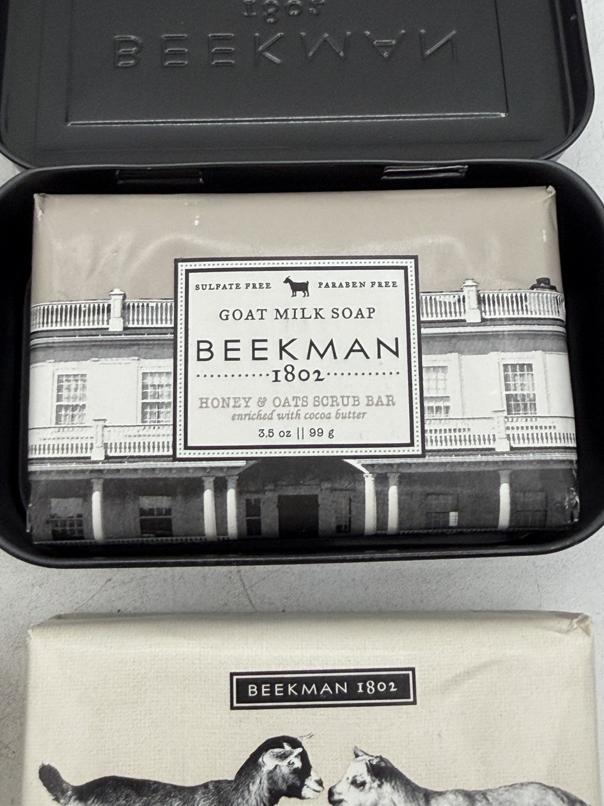 Beekman 1802 Lot of 4 3.5oz Bars of Soap, 2 Decorative Tins