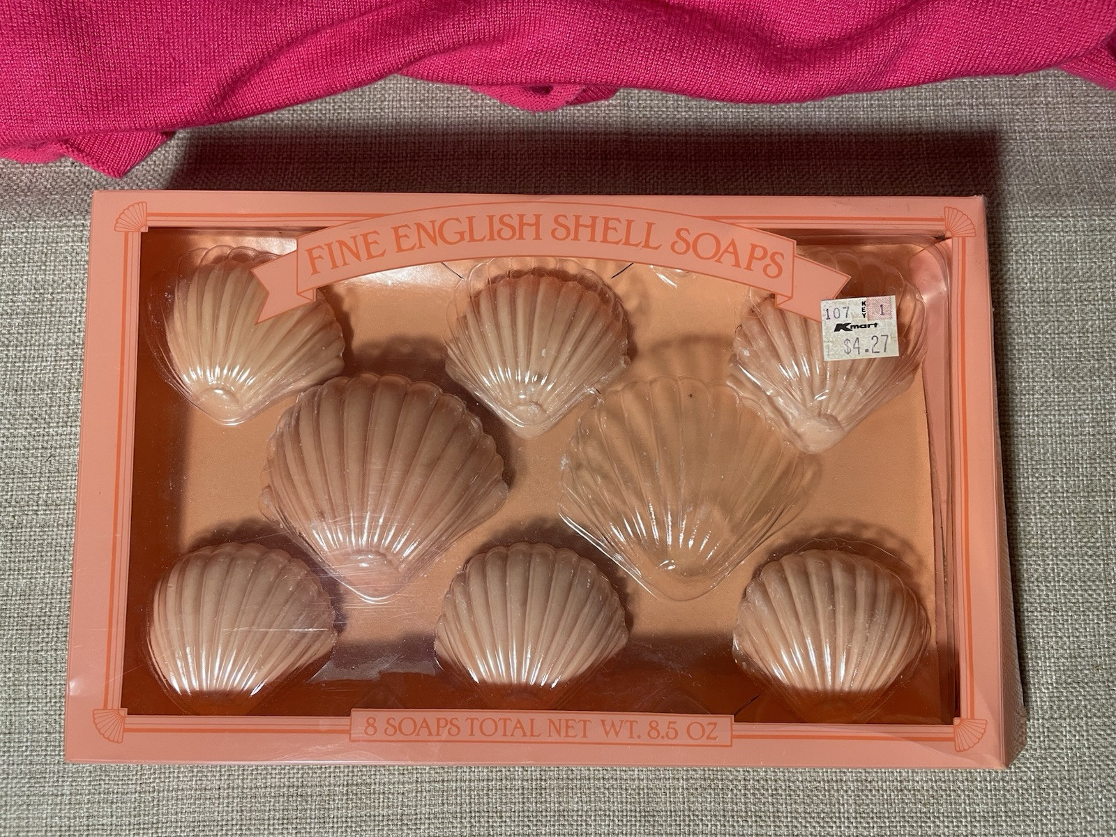 Vintage Fine English Shell Soaps, Seven In Total, Light Pink, open box