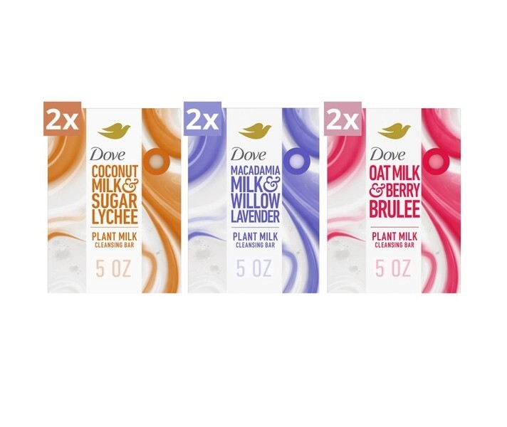 Dove Plant Milk Cleansing Bar Soap for Moisturized Skin, Variety Pack, 6-Pack