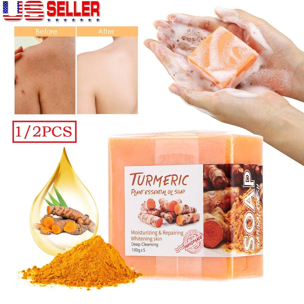 2×Tumeric Soap Ginger Anti-Acne Dark Spots Scars Removal Body Whitening Soap Bar