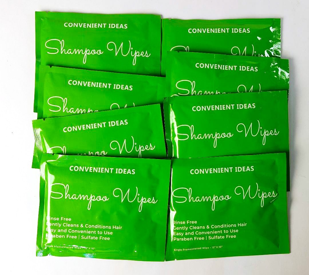 Two Boxes-(16) Rinse Free Shampoo Wipes No Water Hair Cleanse Travel Packets