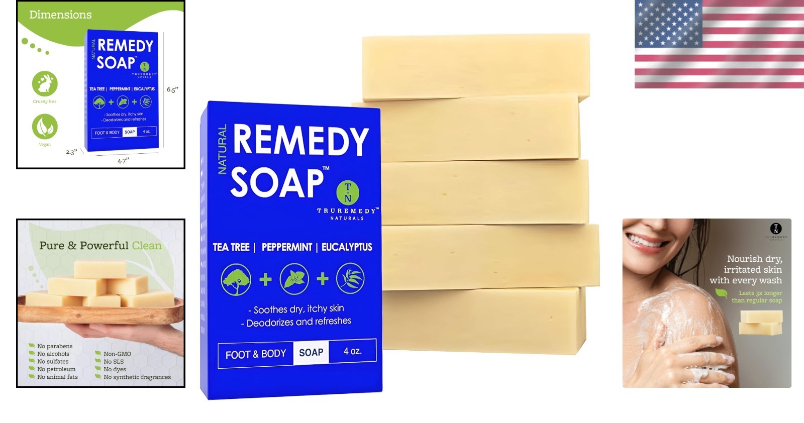 Natural Tea Tree Soap – Hand, Body, Foot Cleanser (5 Pack)