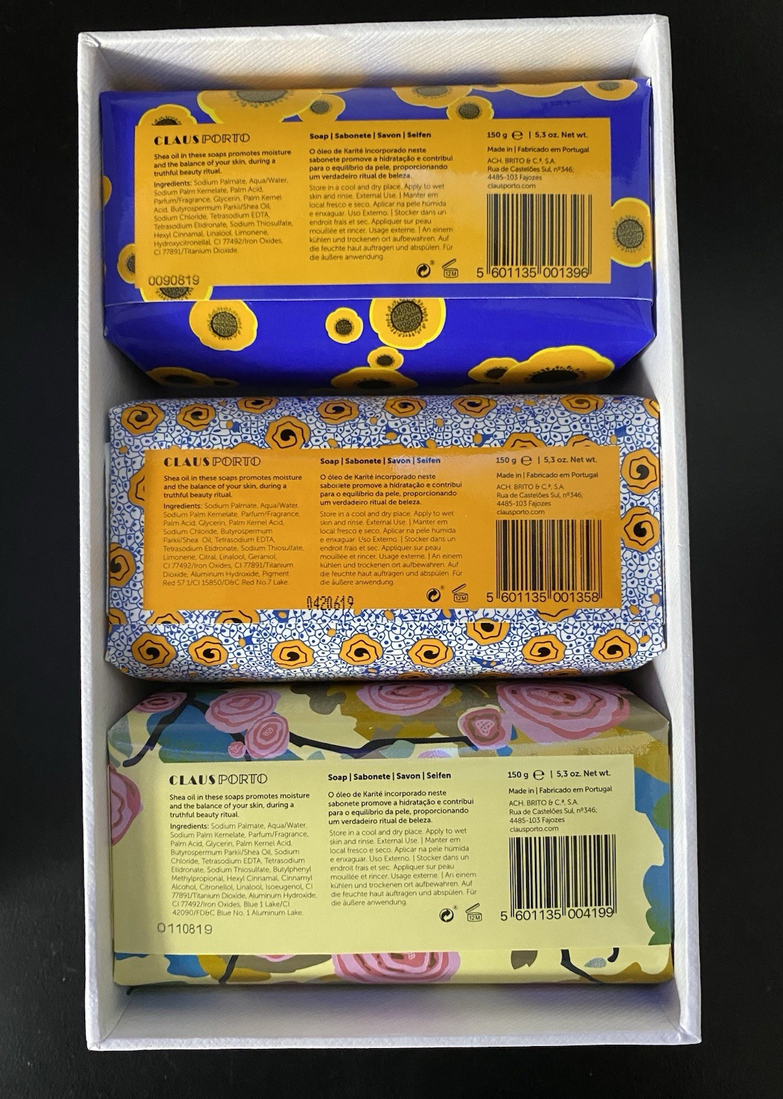 Set Of 3 Handcrafted CLAUS PORTO Deco Soap Set, 3 x 150g 5.3oz