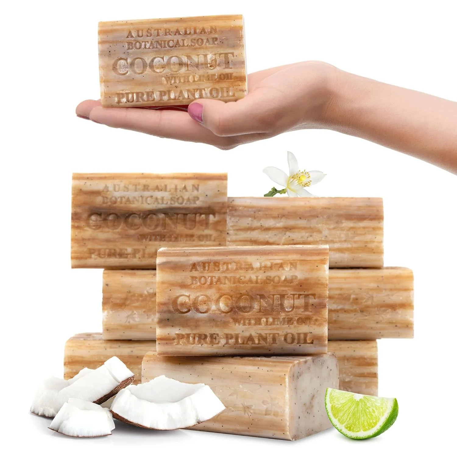 Australian Botanical Soap, 6.6 OZ, Coconut and Lime Oil, Triple Milled Bars made