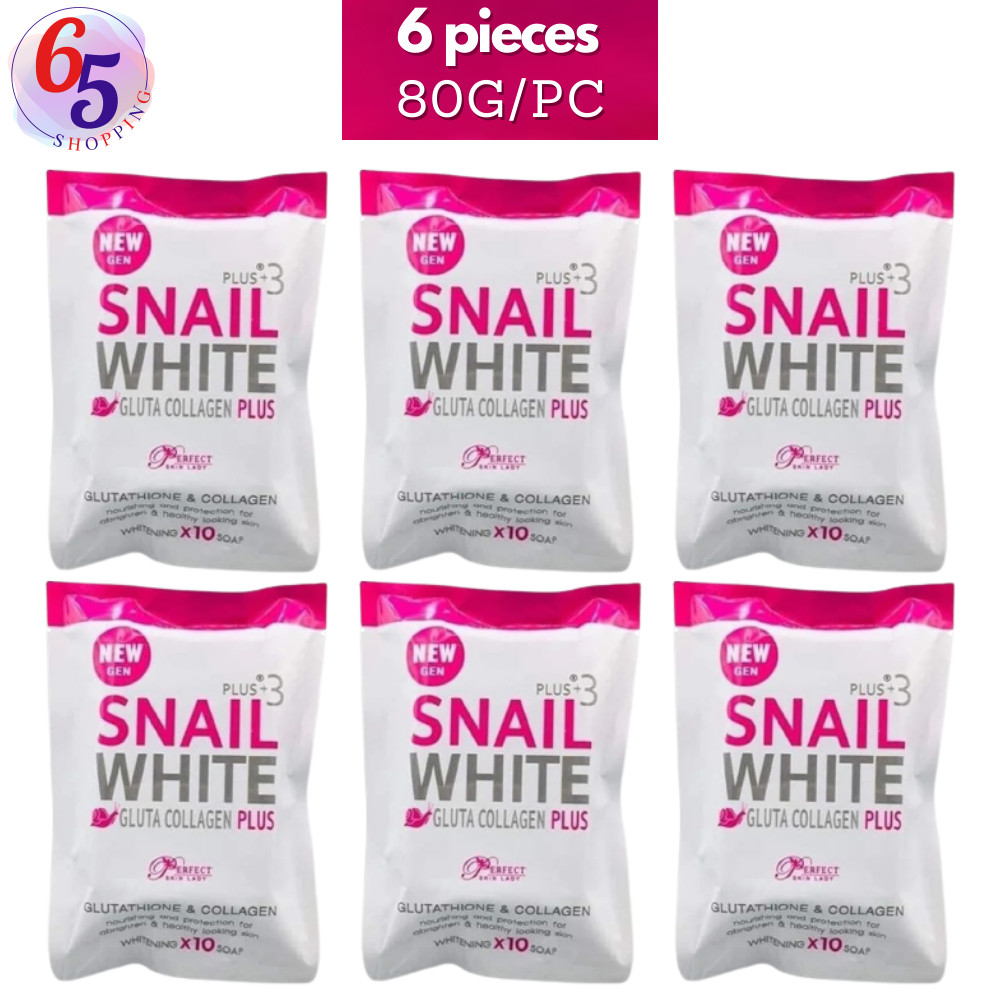 New Snail White Soap Glutathione X10 whitening, reduces acne, anti aging 80g X6