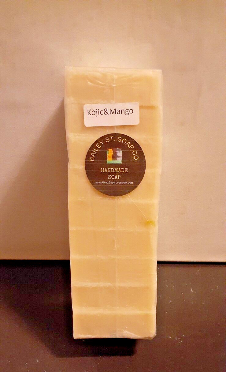Kojic and Mango Cold Processed handmade soap loaf, 9 precut bars- Free Shipping