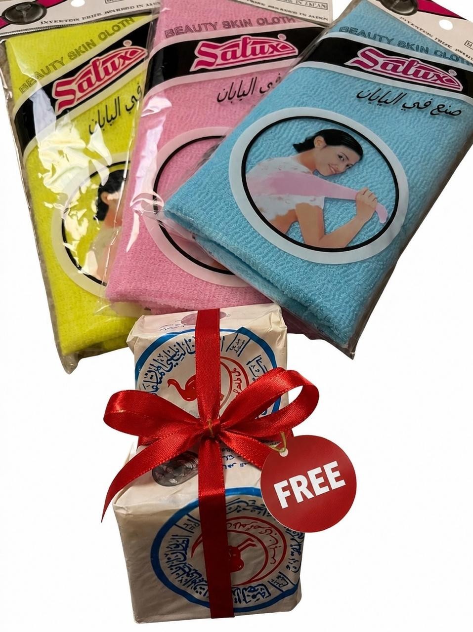 Piece Natural Bath Loofah Set (Mixed Scrubbers) + FREE Nabulsi Olive Oil Soap