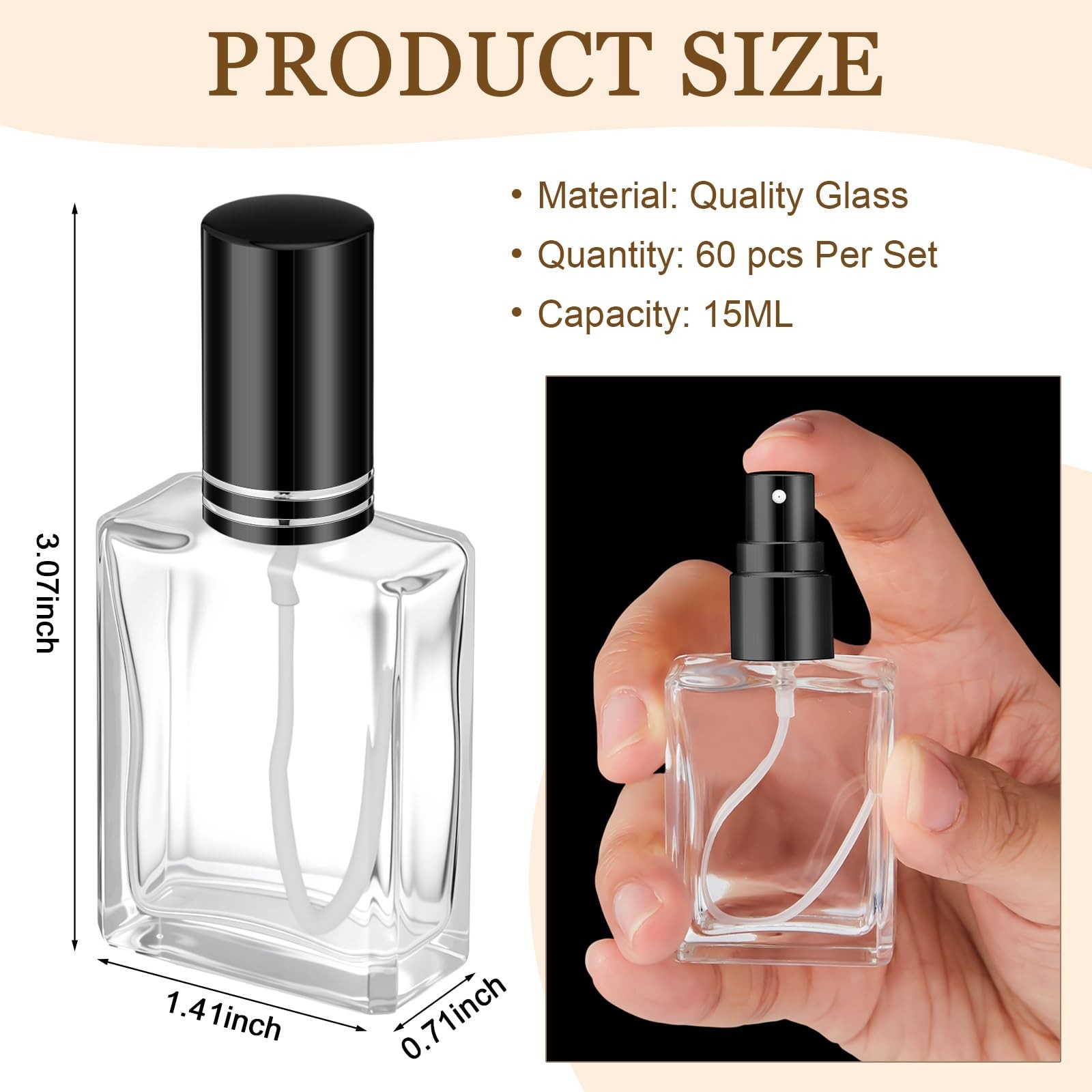 Domensi 60pcs 15ml Glass Perfume Bottles Refillable Spray Atomizer Travel Dispen