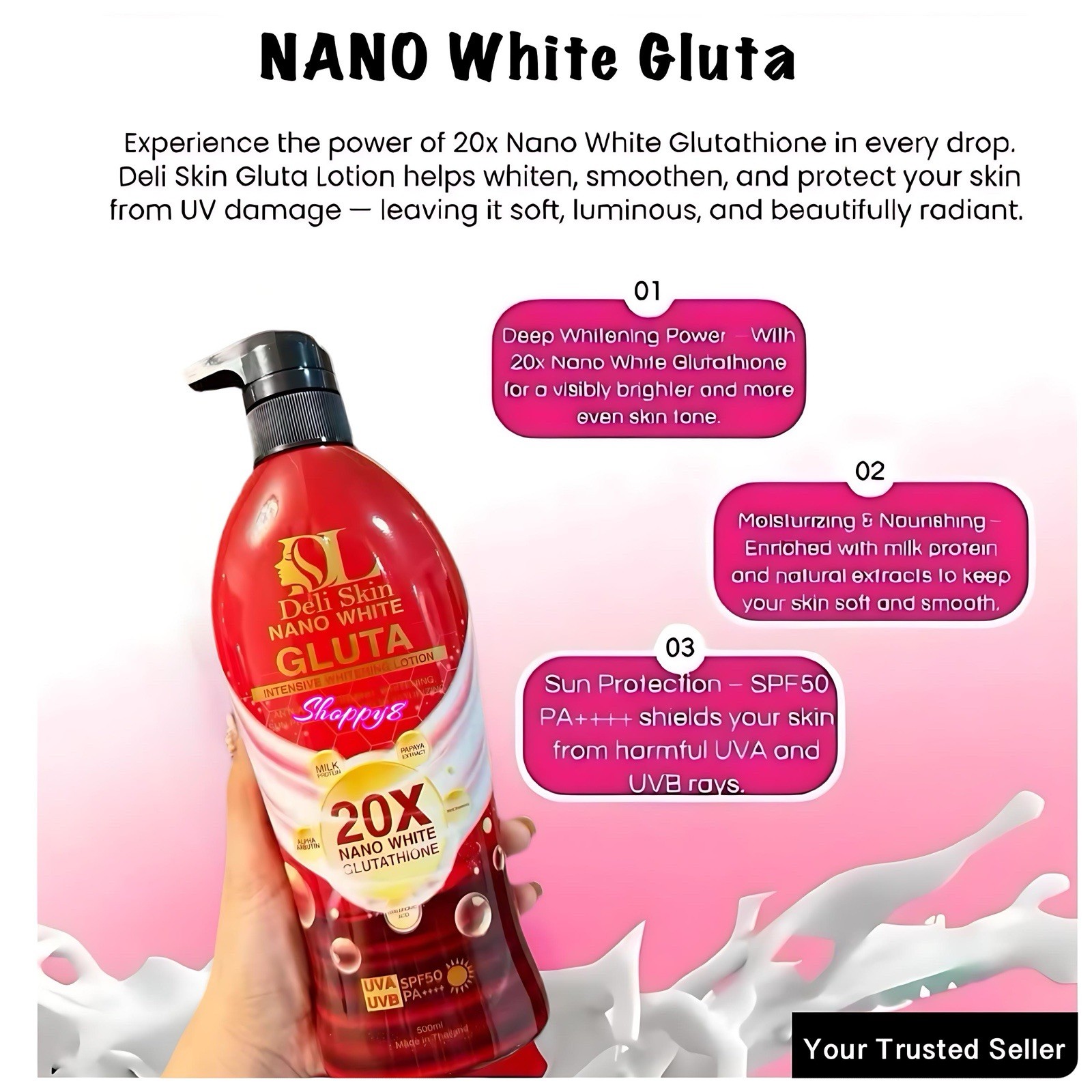 Deli Skin Nano White Gluta Whitening Soap 50x + 20X Glutathione Whitening Lotion