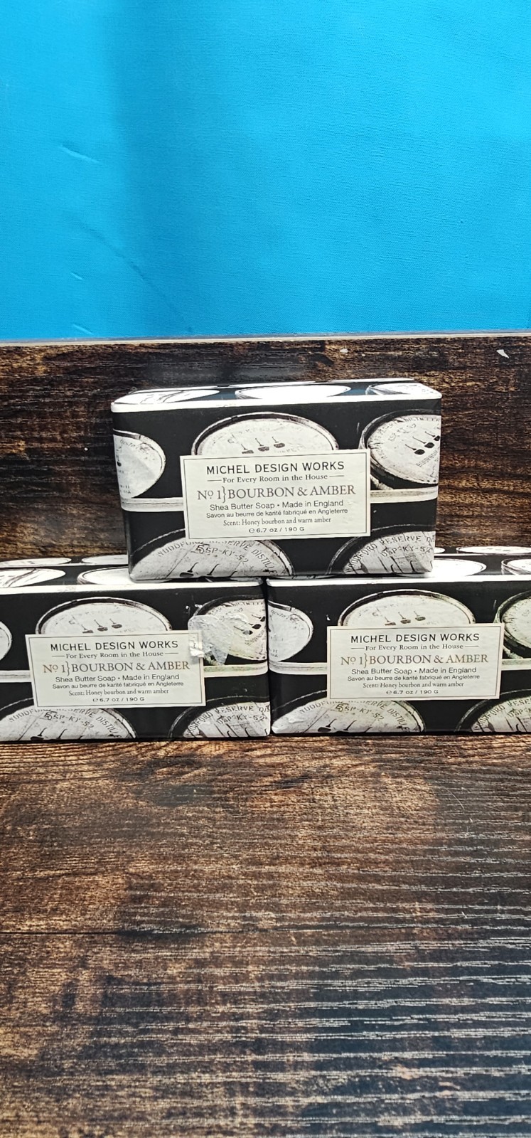 MICHEL DESIGN WORKS ~ No. 1 Bourbon & Amber Shea Butter Bar Soap 6.7 oz Lot Of 3