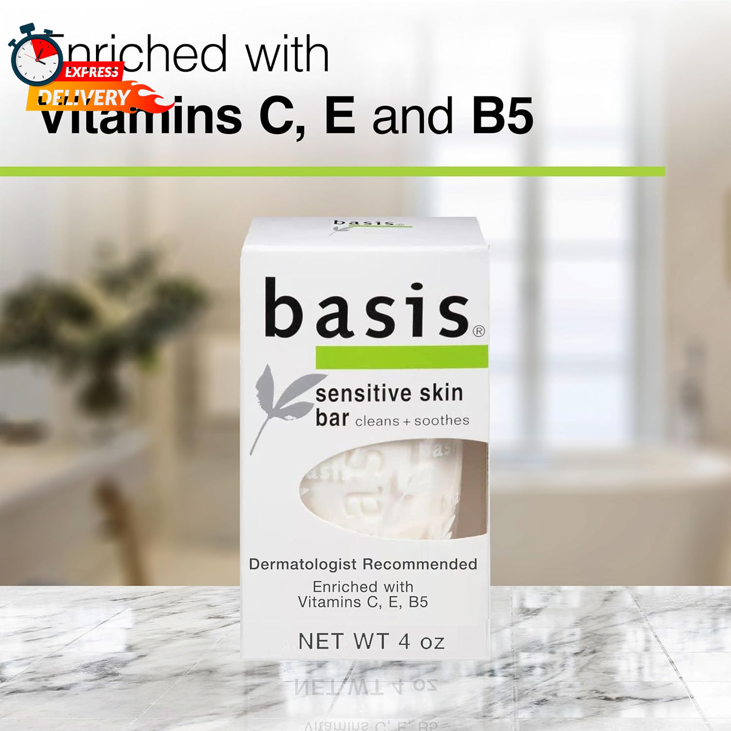 Basis Sensitive Skin Bar Soap for Body, Hands and Face, Unscented Soap Bar for S