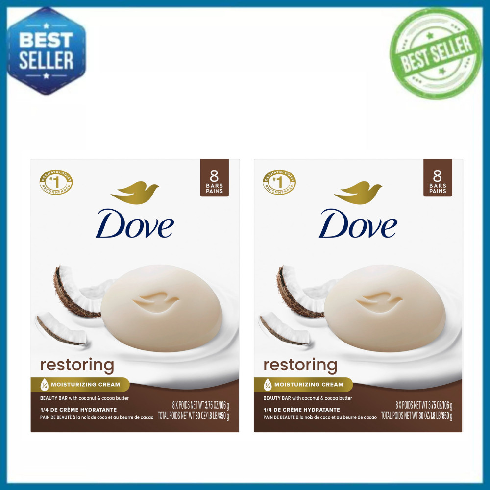 Dove Beauty Bar Soap, Restoring Coconut Cocoa Butter, 3.75 oz, 8 Bars, 2 Pack