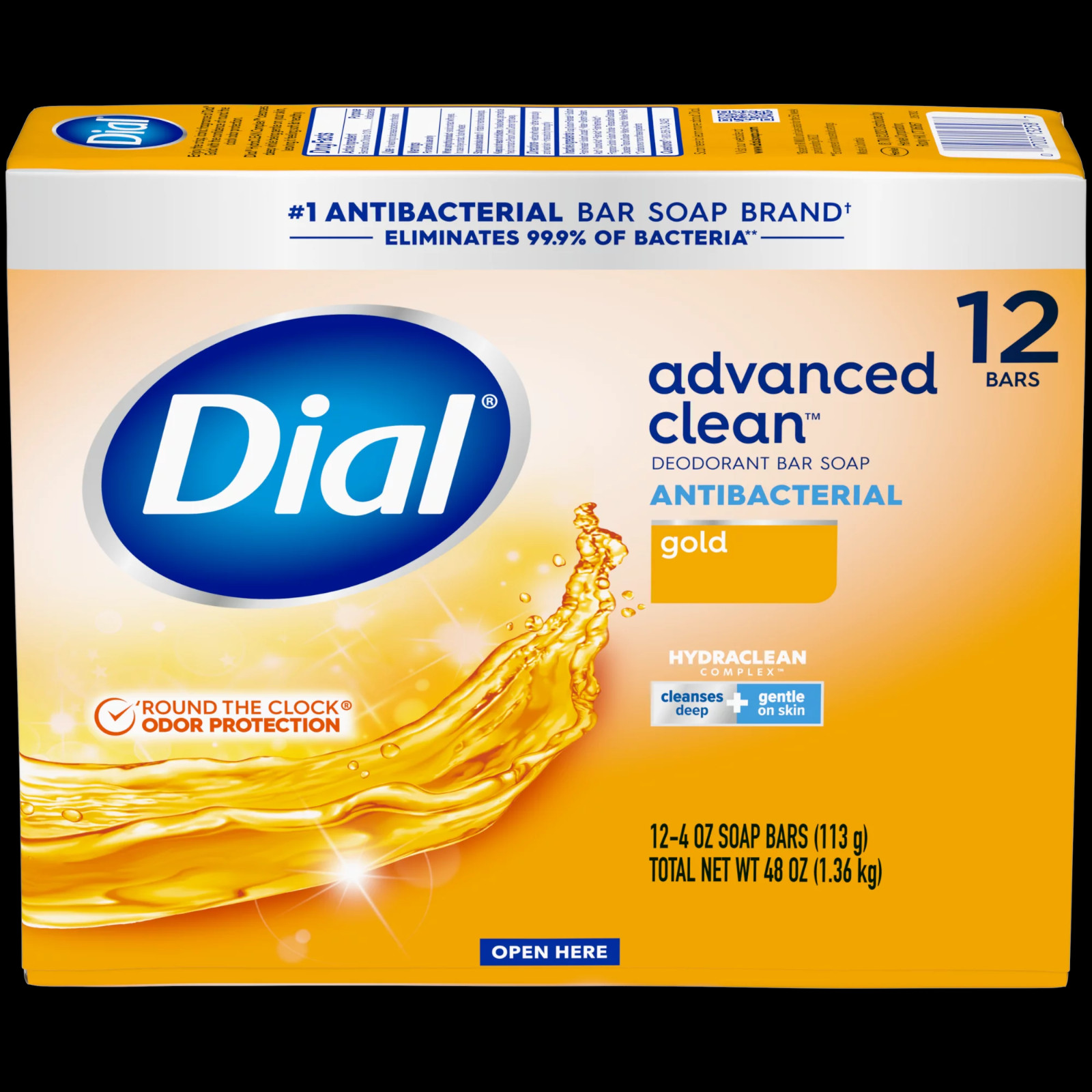 Dial Antibacterial Deodorant Bar Soap, Advanced Clean, Gold, 4 oz, 12 Bars