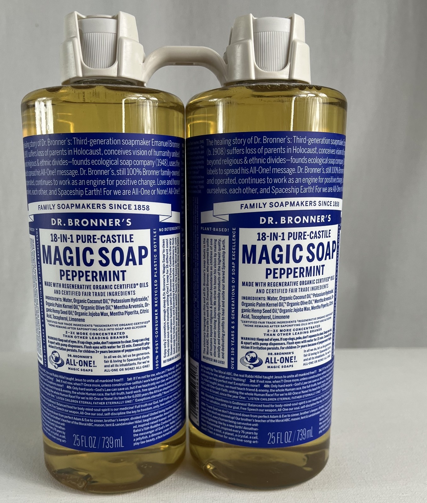 Dr Bronner’s Peppermint Pure-Castile Soap, 25oz x 2 bottles New
