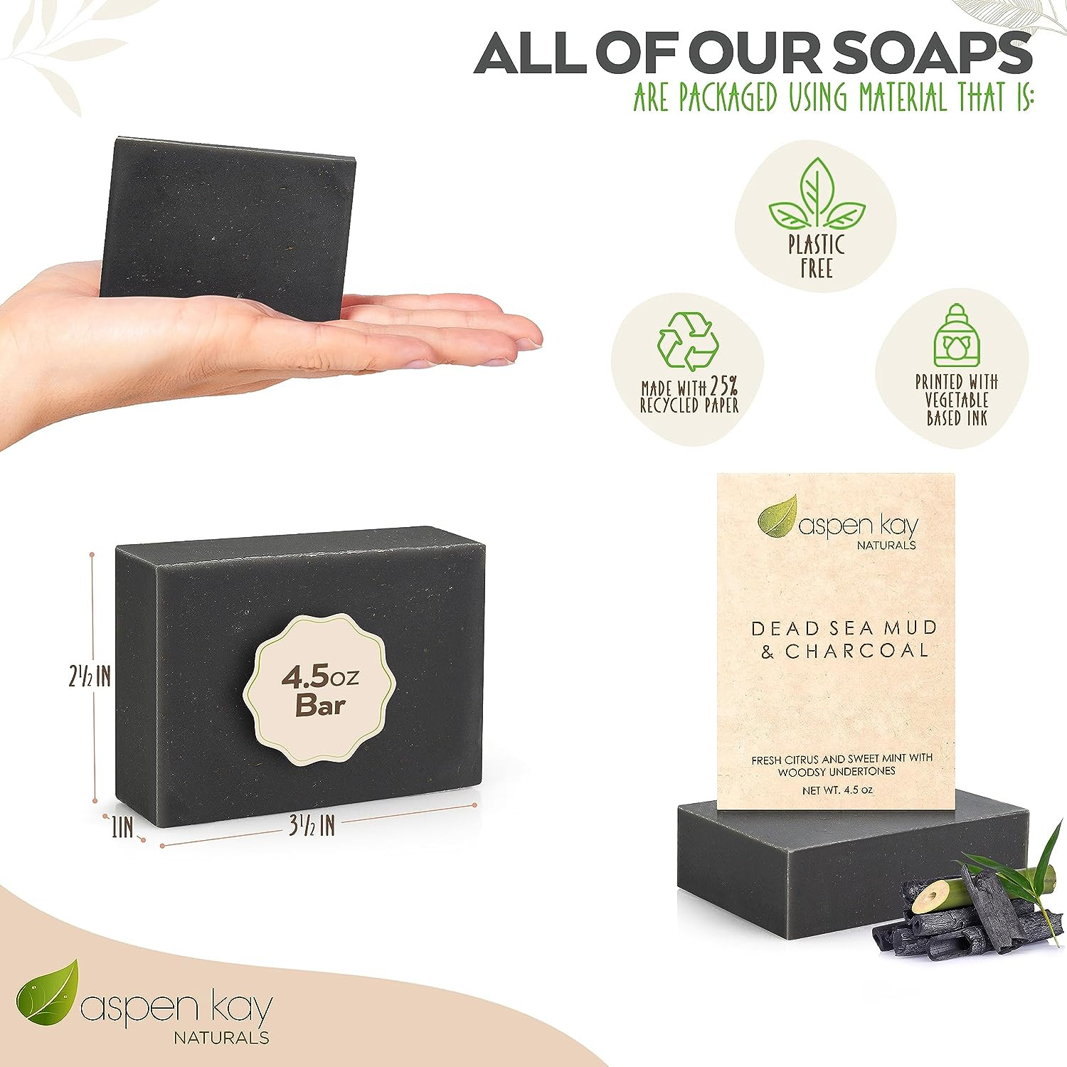 Handmade Dead Sea Mud Soap Bar, Activated Charcoal & Pure Essential Oils, 4.5 Oz