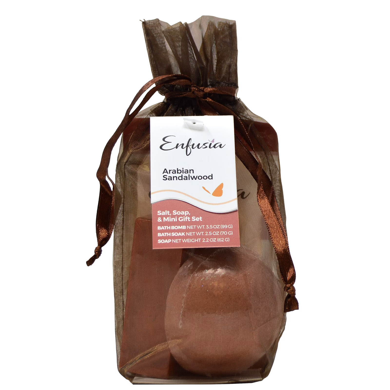 Arabian Sandalwood Salt, Bath Bomb, Spa Soak, Soap Bar in Organza Gift Bag