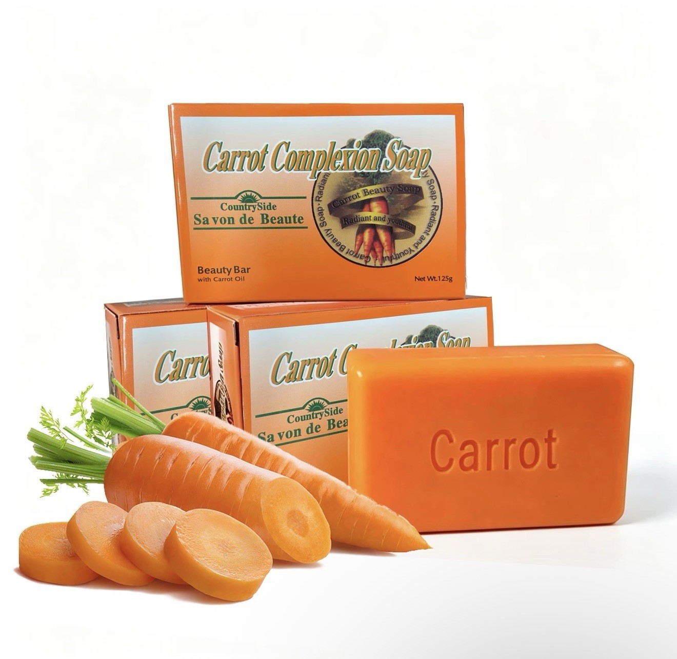 3-pack Carrot Complexion Soap lightening whitening w/Carrot Oil,Face & Body 125g