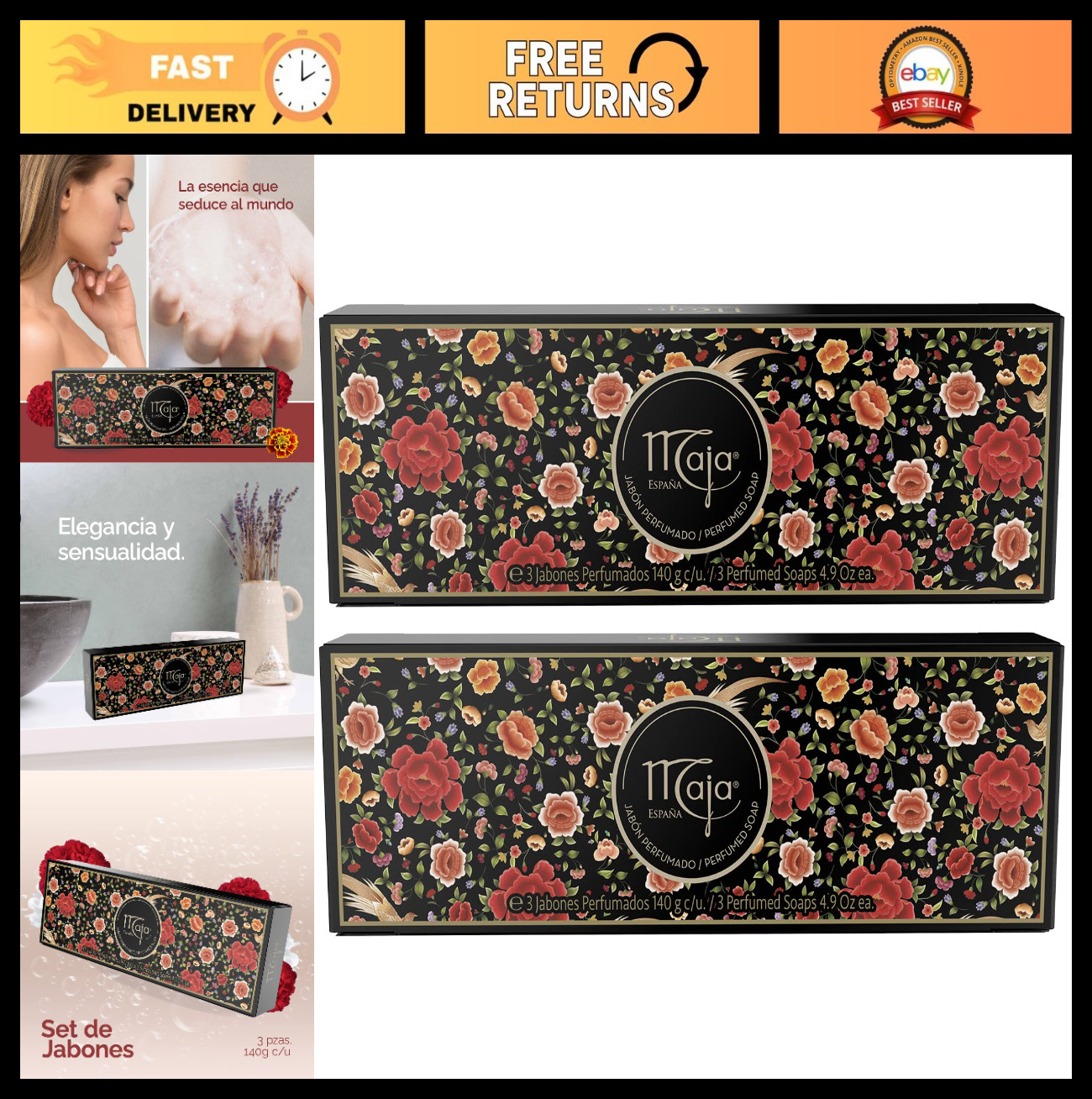 Luxury Soaps Set – 3 x 4.9 Oz Bars, Pack of 2, Moisturizing & Fragrant