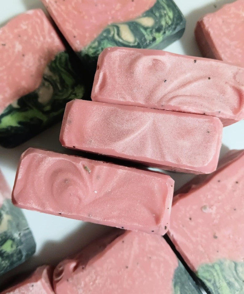 Watermelon Mint Cold Process Soap Bar | Lard, Poppy seeds, Watermelon Seed Oil