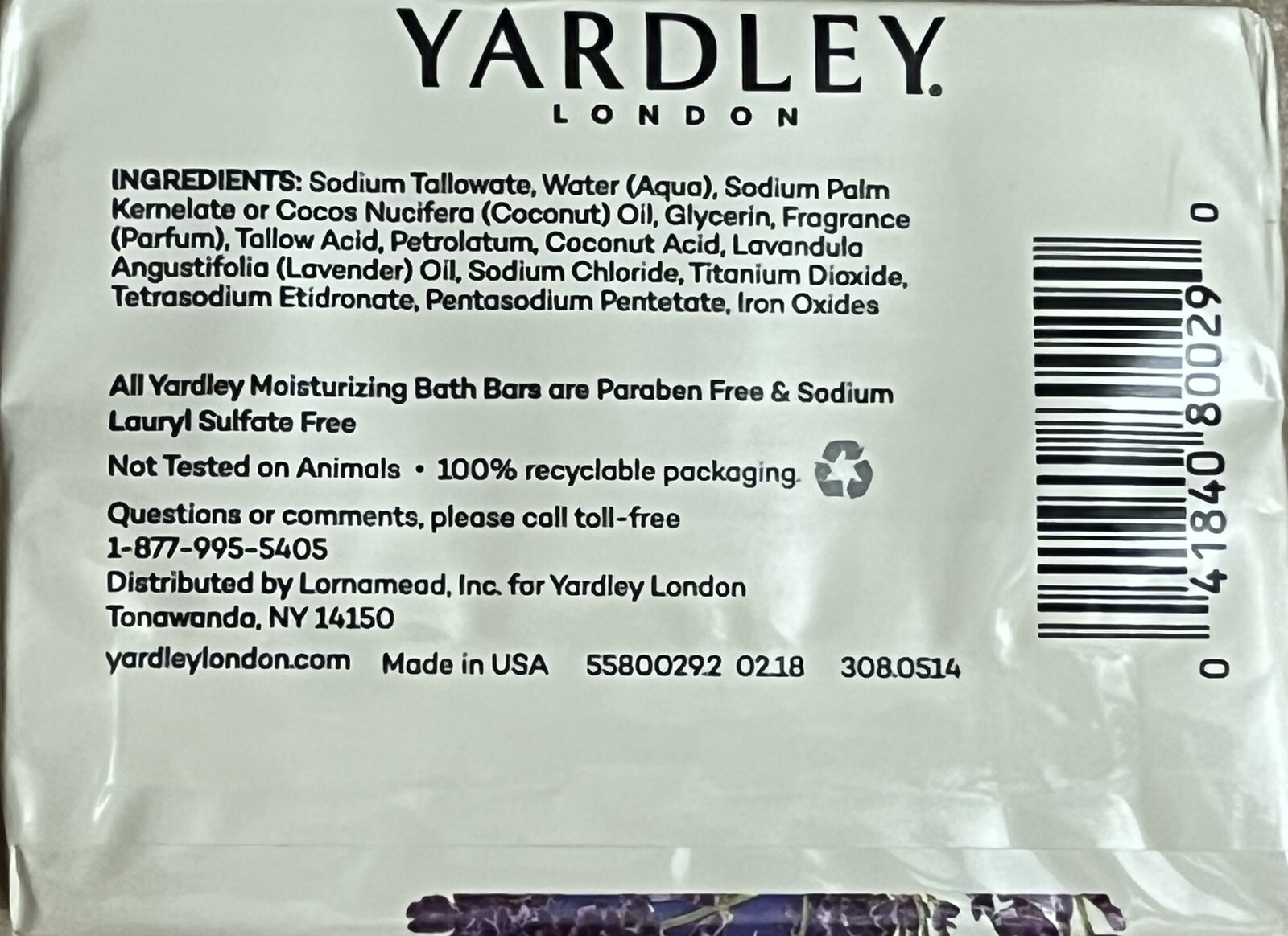 Yardley London English Lavender Bath Bars 4.25oz each, 2 ct- FREE SHIPPING