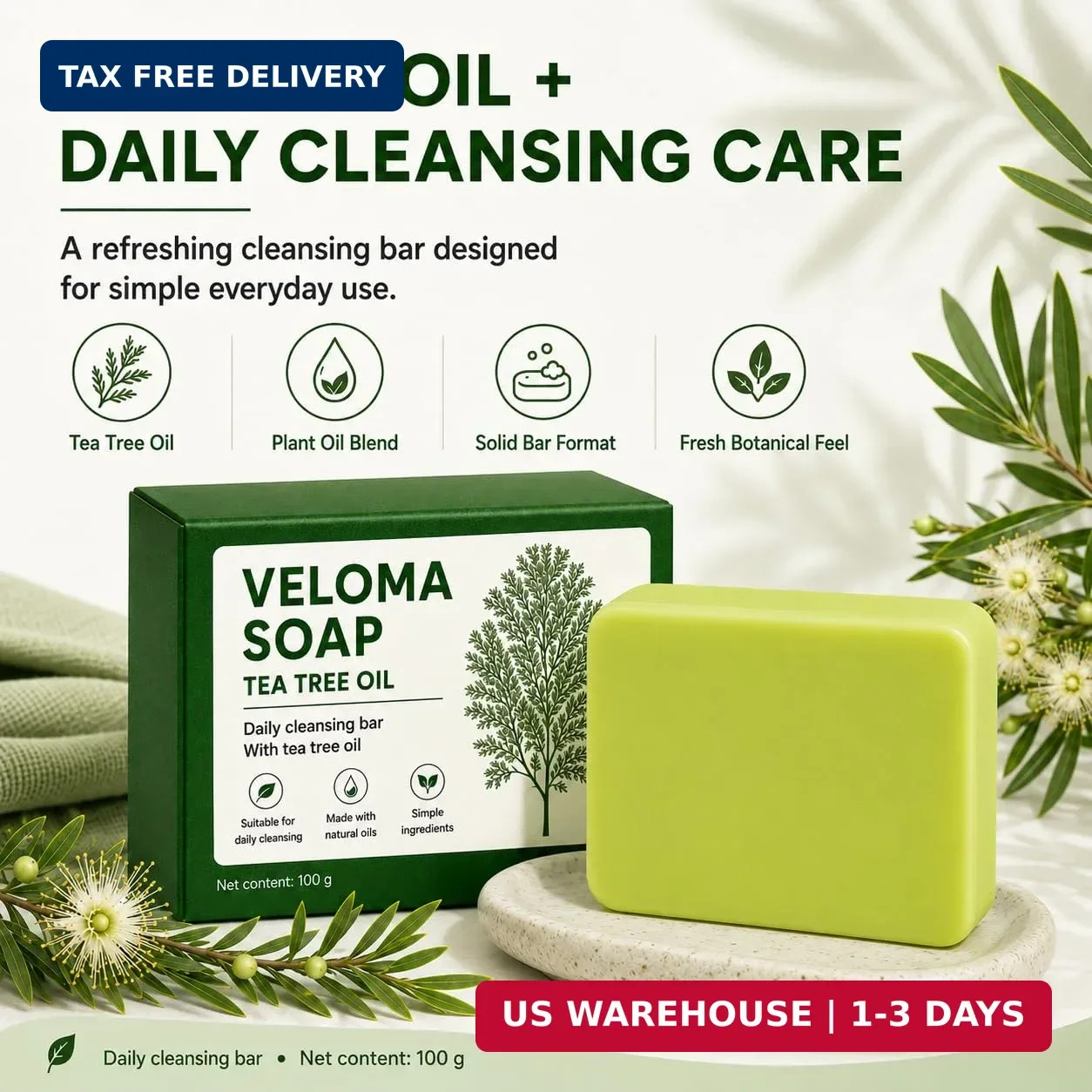 Veloma Antifungal Soap, Veloma Soap, 3.52oz | Tea Tree & Eucalyptus Formula with