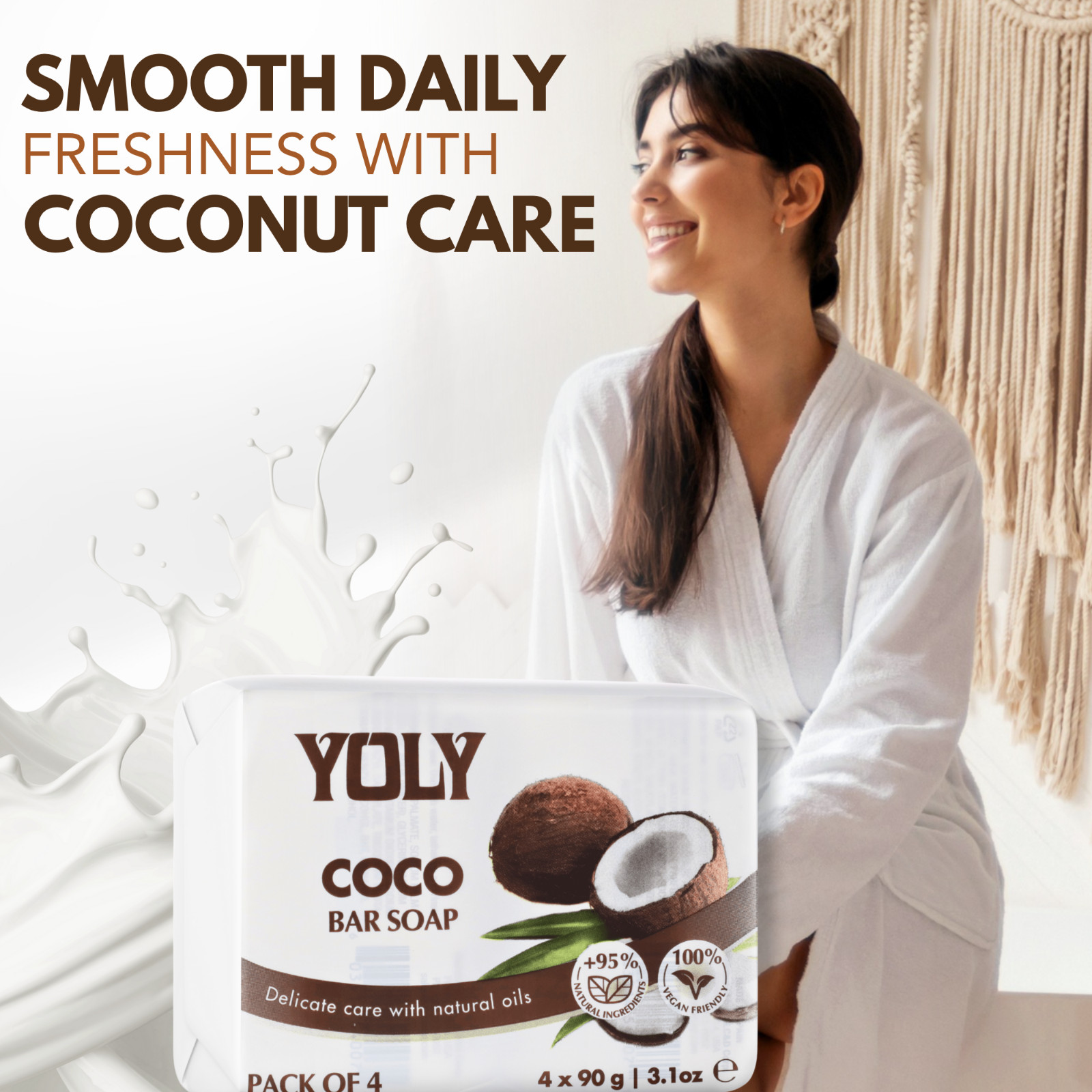 Yoly Bar Soap Coconut 4 Pack 90g each –Gentle Daily Cleanser