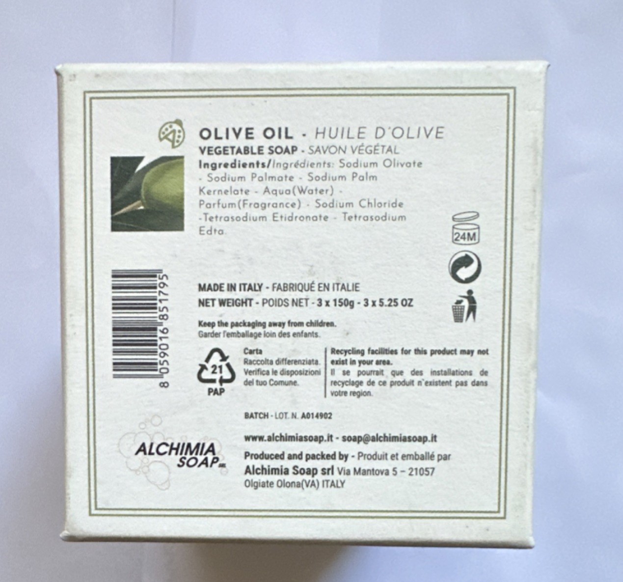 Alchimia Olive Oil Vegetable Soap Multipack Olive Scent 15.7 oz Italy
