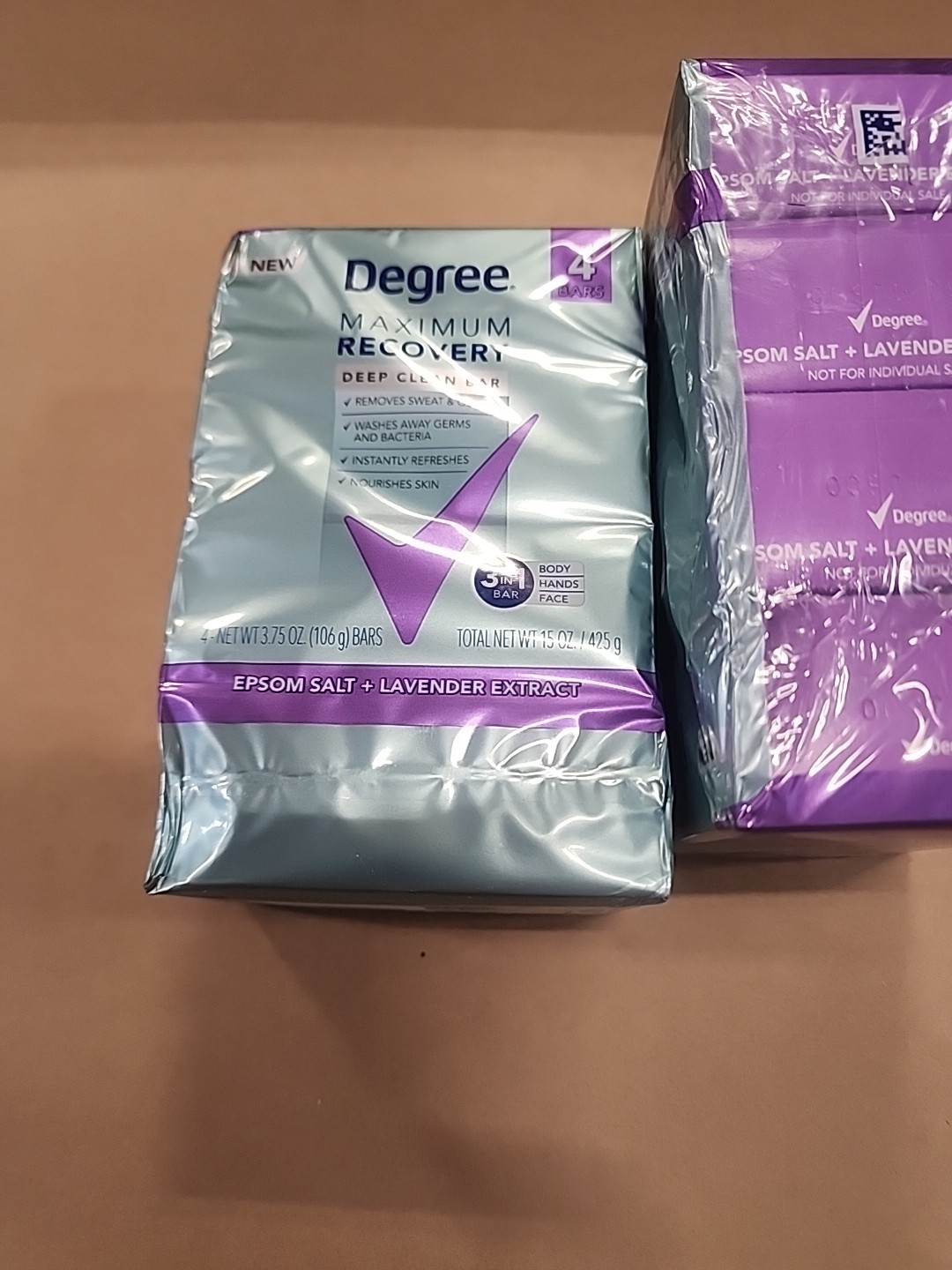 8X Degree Max Recovery 3-in-1 Soap Bar Body Face, Epsom Salt + Lavender 3.75 OZ