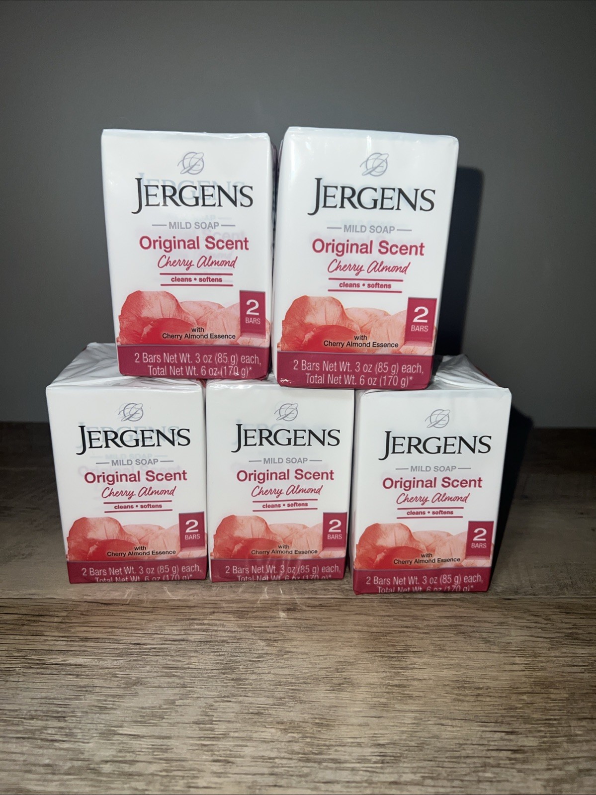 5 Packs (10Bars Total) Jergens Cherry Almond Mild Soap Original Scent, Free Ship