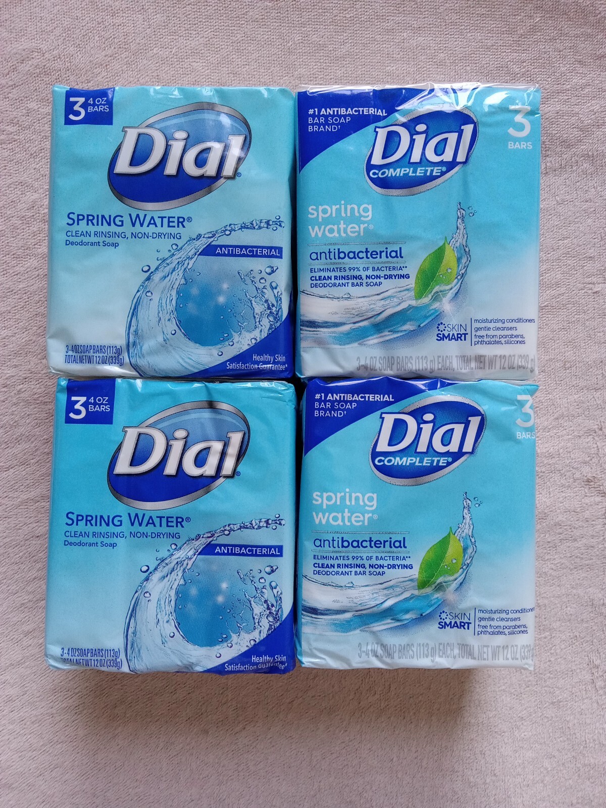 12 Dial Complete Spring Water Antibacterial Deodorant Soap Bars 4 Oz 4 3-packs!