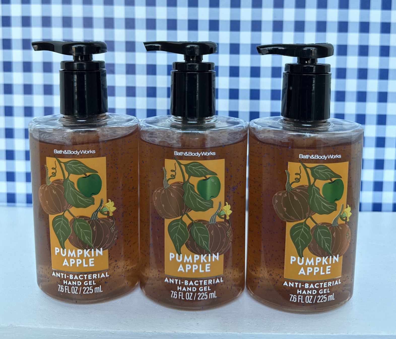 3X ~ Bath & Body Works ~ ANTI-BACTERIAL HAND GEL PUMP SANITIZER ~ PUMPKIN APPLE