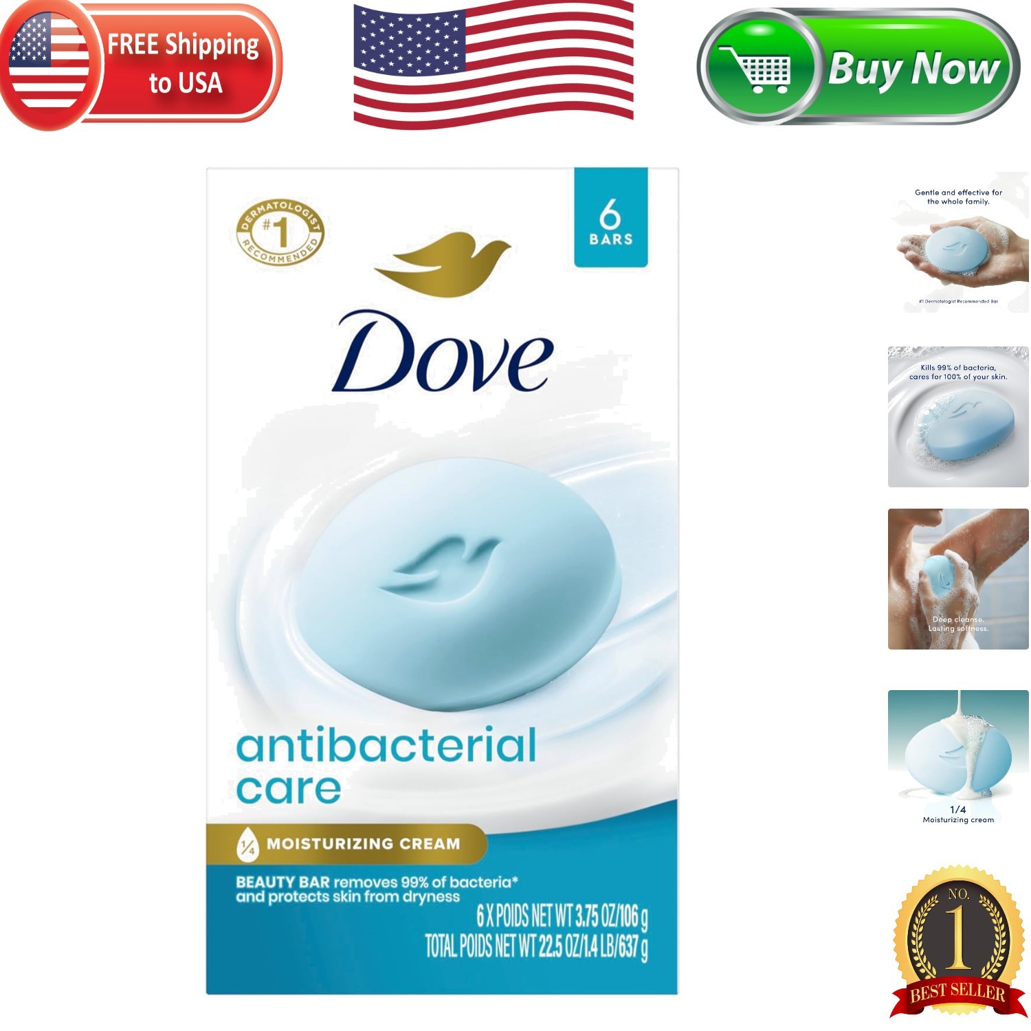 Antibacterial Moisturizing Beauty Bar Soap 6 Count – Dermatologist Recommended