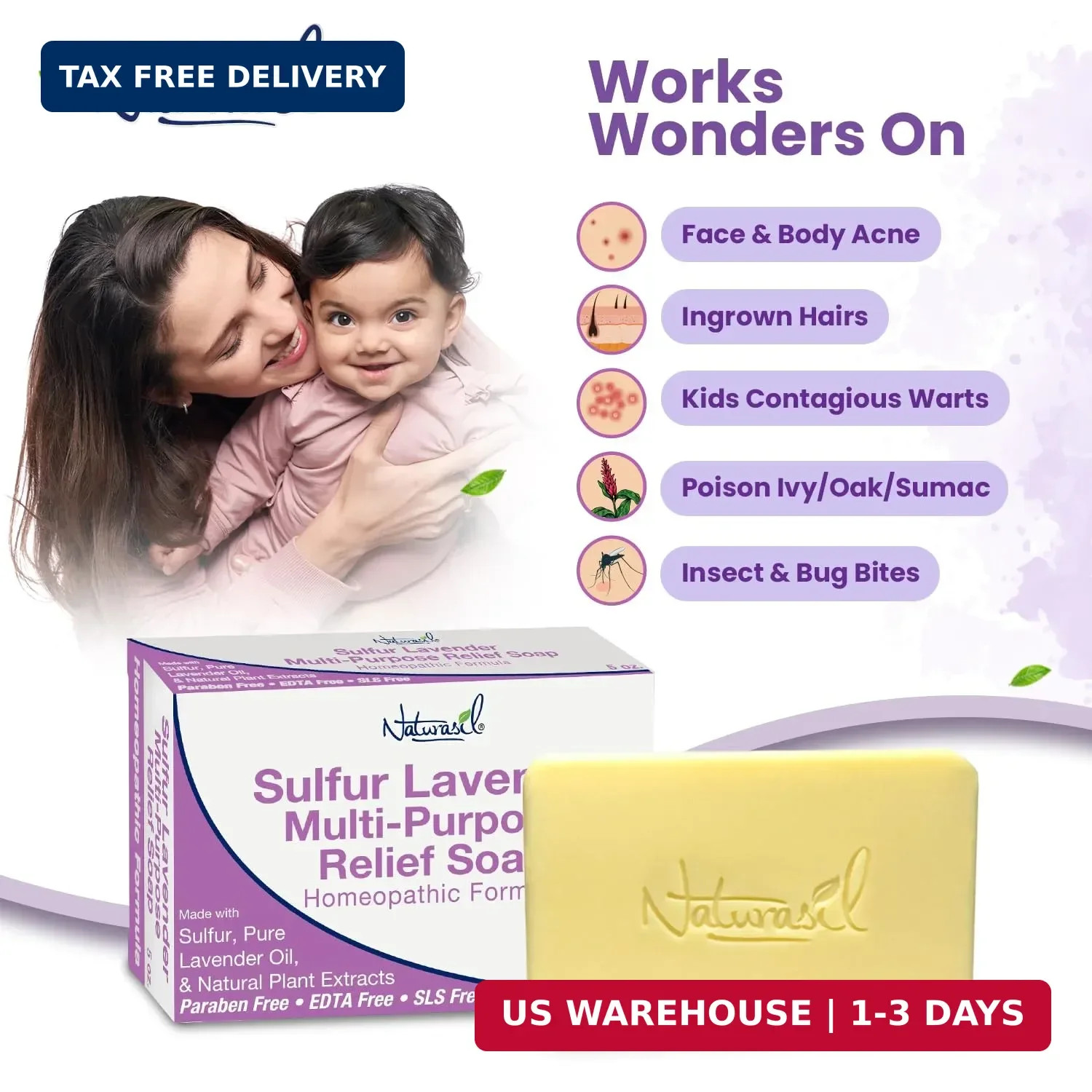 Naturasil Sulfur Soap Treatment w/Pure Lavender | Max-Strength Natural Relief fo