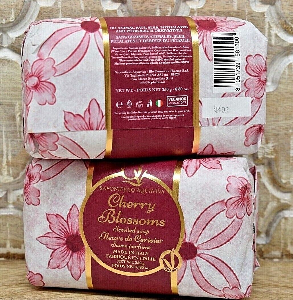 2 SAPONIFICIO AQUAVIVA Cherry Blossoms Scented Soap Bars Made in Italy