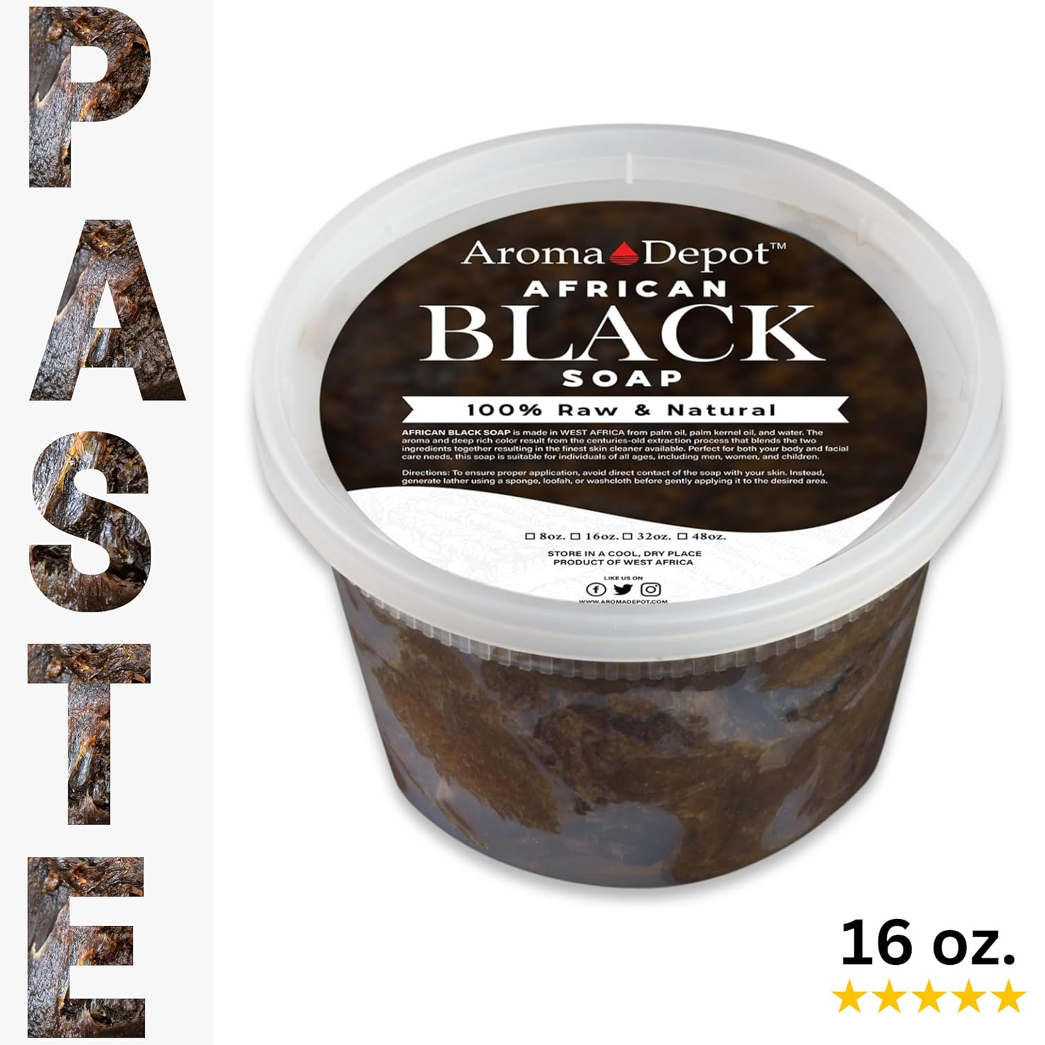 African Black Soap Paste 16 Oz 100% Natural Raw Soap for Acne, Eczema, Psoriasis